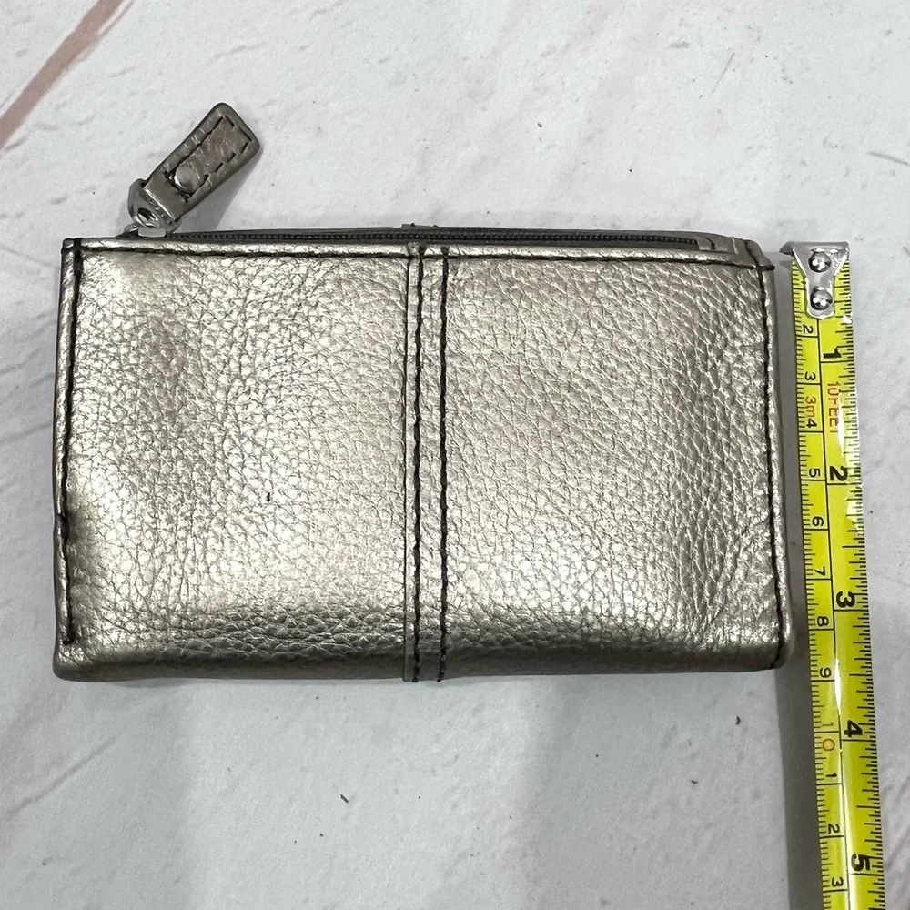 Fossil Golden Bronze Metallic Leather Keyhole Medium Trifold Maddox Wallet
